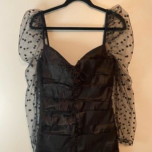 MAJORELLE long sleeve dress with mesh polka dot sleeves